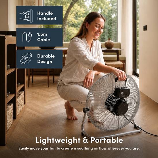 20" Heavy Duty Floor Fan with 3 Speeds, Adjustable Head