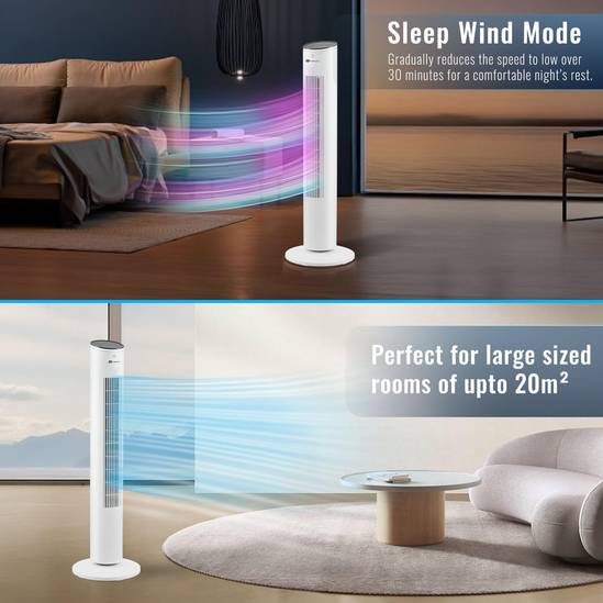 43-Inch Oscillating Tower Fan – White