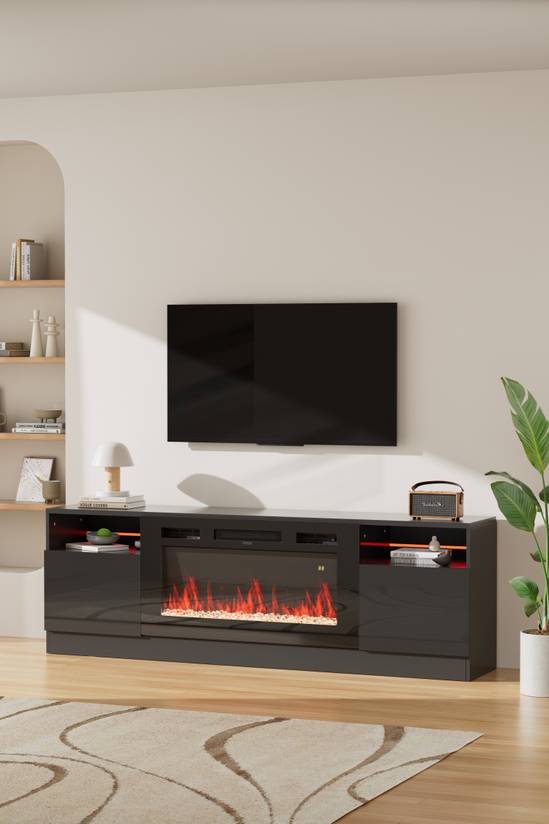 Recessed Electric Fireplace TV Stand with Remote Control