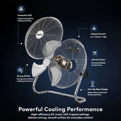 20" Heavy Duty Floor Fan with 3 Speeds, Adjustable Head