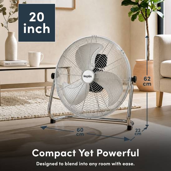 20" Heavy Duty Floor Fan with 3 Speeds, Adjustable Head
