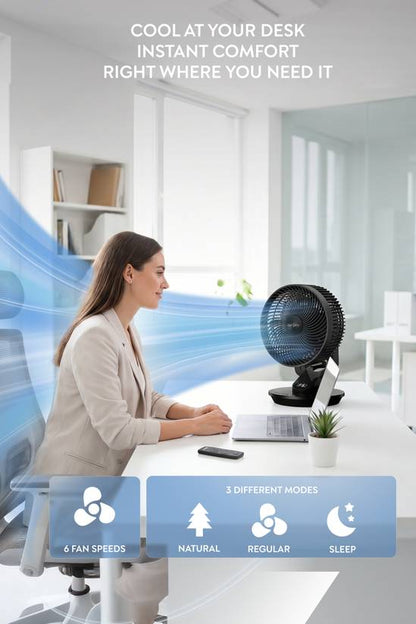 10" Desk Fan SmartVoice & Remote Control - 12H Timer- 6 Speeds