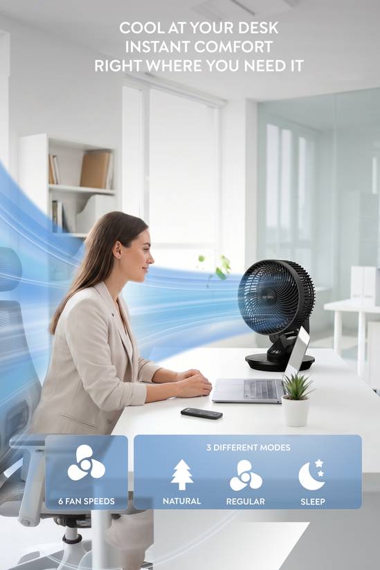 10" Desk Fan SmartVoice & Remote Control - 12H Timer- 6 Speeds
