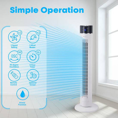 43" Oscillating Tower Fan with air Purifier and Aroma Function