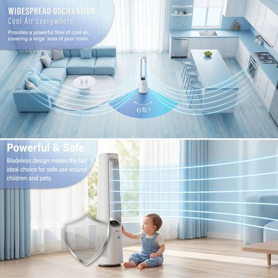 40" Bladeless Tower Fan with Energy-Saving 45W DC Motor