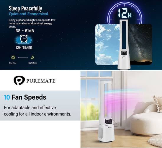 PureMate 2-in-1 Bladeless Fan & HEPA Air Purifier - White