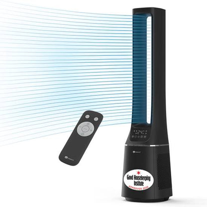 PureMate 2-in-1 Bladeless Tower Fan & Air Purifier (Matte Black) | 10-Speed Oscillating Cooling Fan with True HEPA Filter