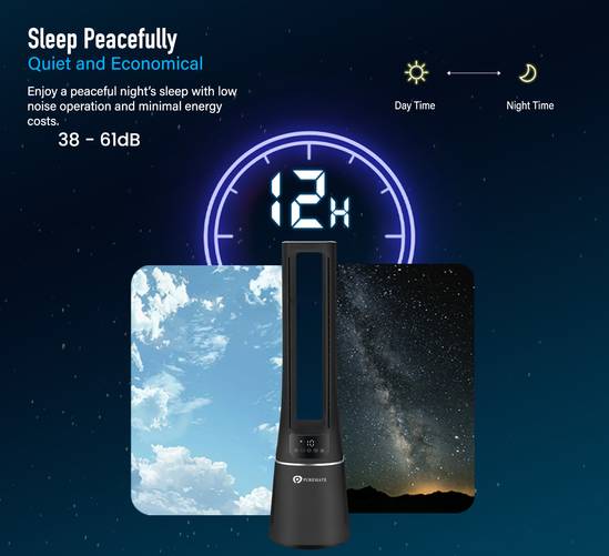 PureMate 2-in-1 Bladeless Tower Fan & Air Purifier (Matte Black) | 10-Speed Oscillating Cooling Fan with True HEPA Filter