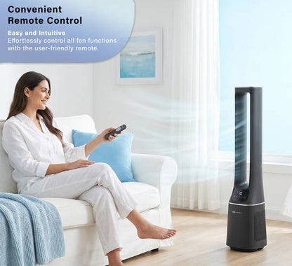 PureMate 2-in-1 Bladeless Tower Fan & Air Purifier (Matte Black) | 10-Speed Oscillating Cooling Fan with True HEPA Filter