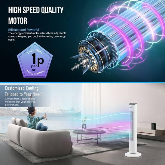 43-Inch Oscillating Tower Fan – White