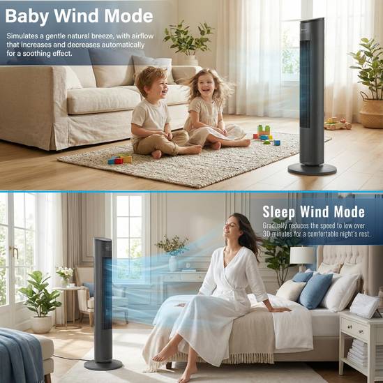 43-Inch Oscillating Tower Fan – Black