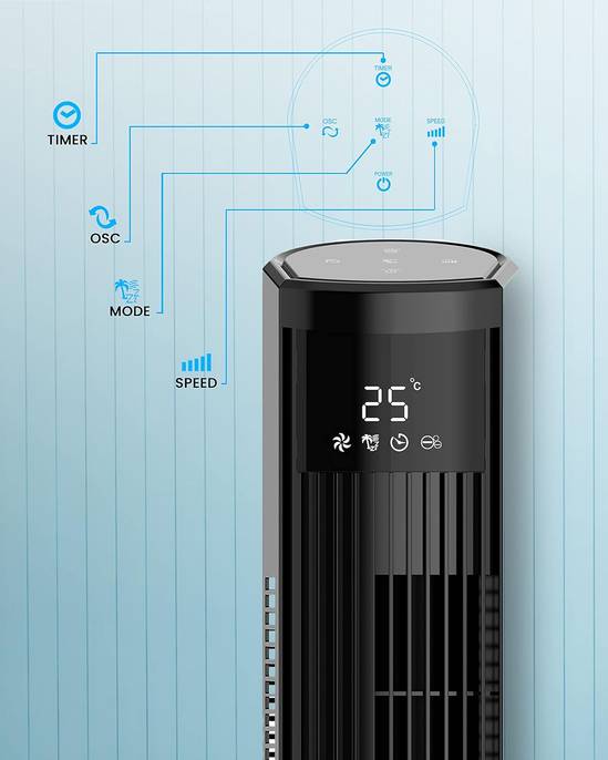 47-Inch DC Motor Tower Fan with Air Purifier, Oscillating Cooling Fan with 12 Speeds & SLEEP Mode