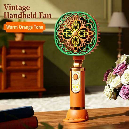 Floral Retro Handheld Fan with Long Battery Life