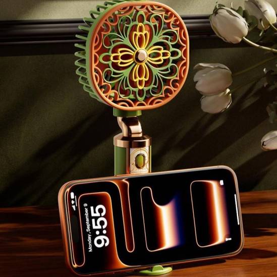 Floral Retro Handheld Fan with Long Battery Life