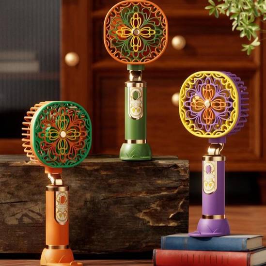 Floral Retro Handheld Fan with Long Battery Life
