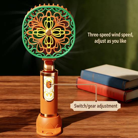 Floral Retro Handheld Fan with Long Battery Life
